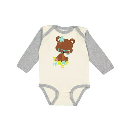 

Inktastic Hipster Bear Bear With Glasses Flowers Gift Baby Boy or Baby Girl Long Sleeve Bodysuit