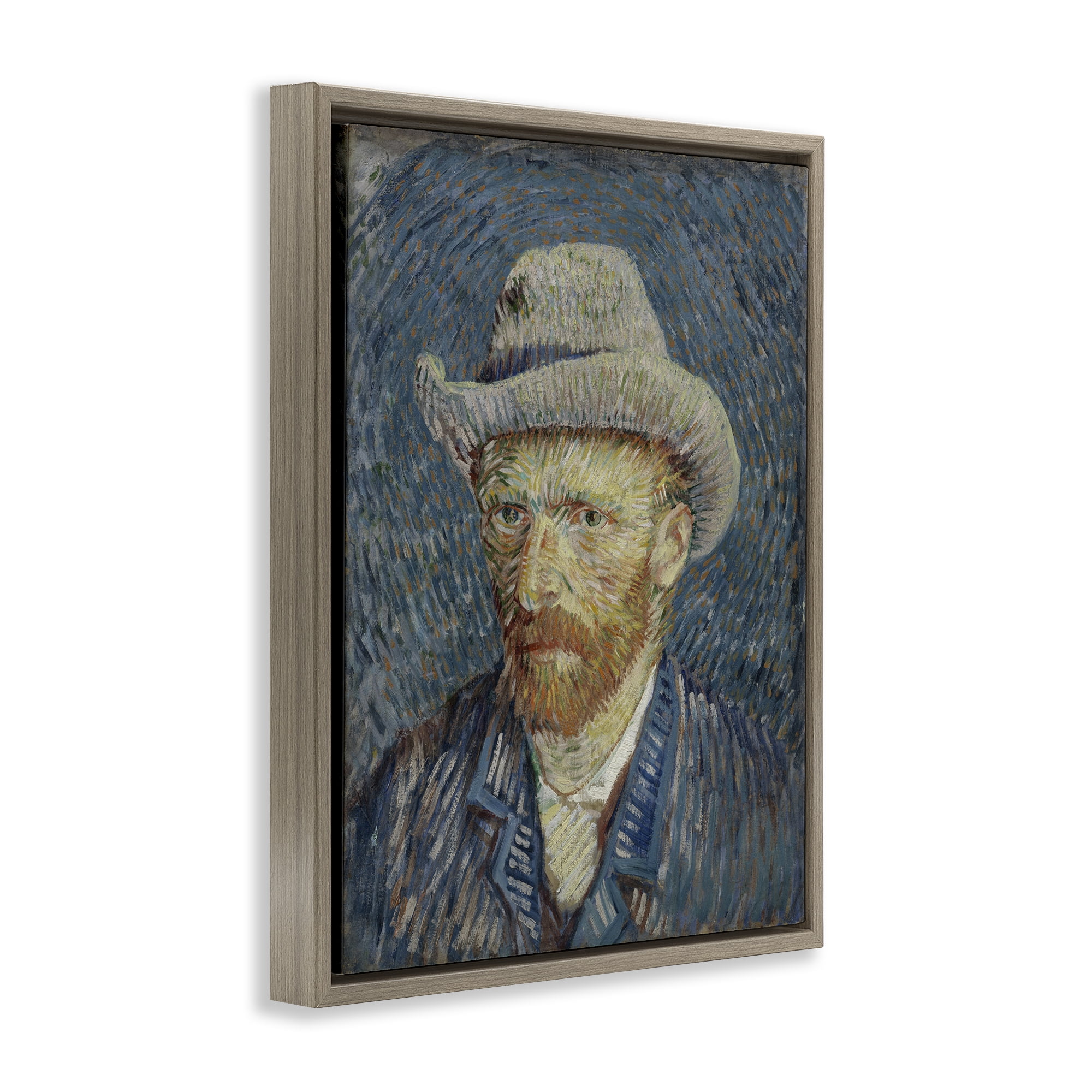 Stupell Industries Van Gogh Portrait with Hat People Painting Brown Floater Framed Canvas Art Print Wall Art, 25 x 31