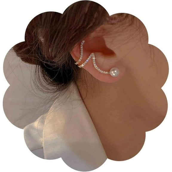 Boho Pearl Crystal Ear Cuff Earrings Cz Ear Climber Earrings Gold Pearl Stud Earrings Vintage Rhinestone Cartilage Clip Earrings Jewelry for Women