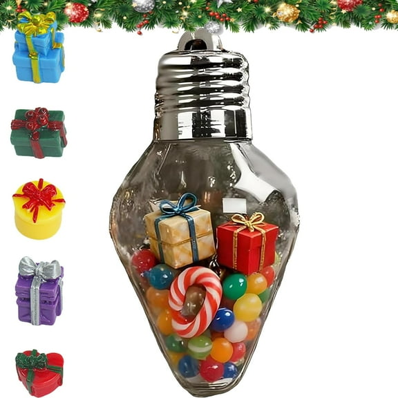 Christmas Bulb Gift Jar,Premium Clear Plastic Craft Jars with Dual-Finish Lids, Large Hanging Decorations for DIY Holiday Projects, Gift Packaging & Festive Displays