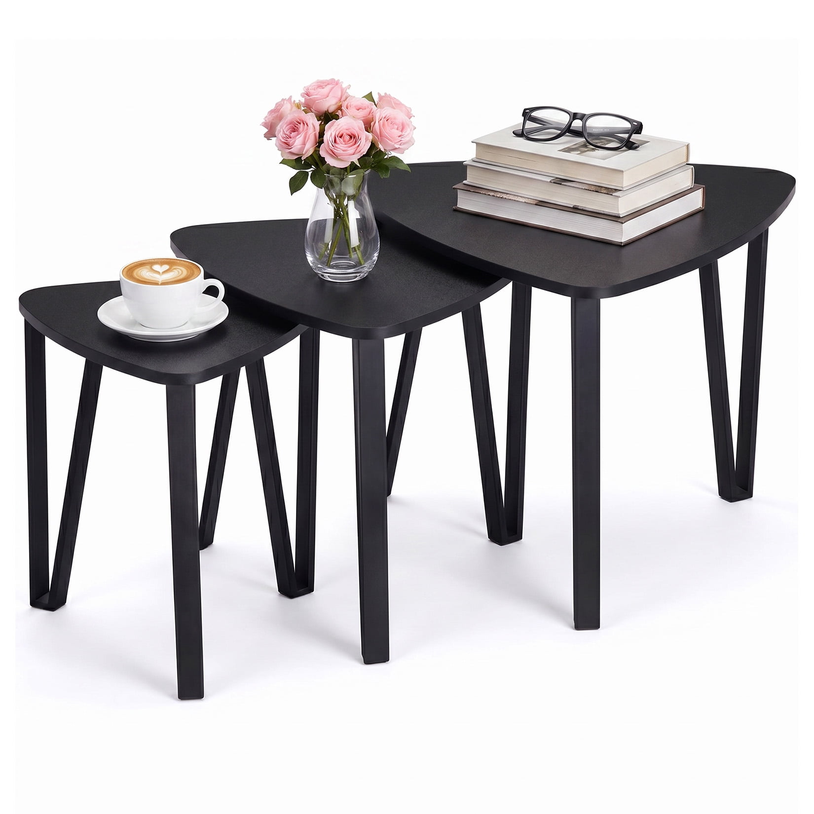 Nesting Coffee Tables Set of 3 Triangle Rustic Industrial Side End Tables for Home