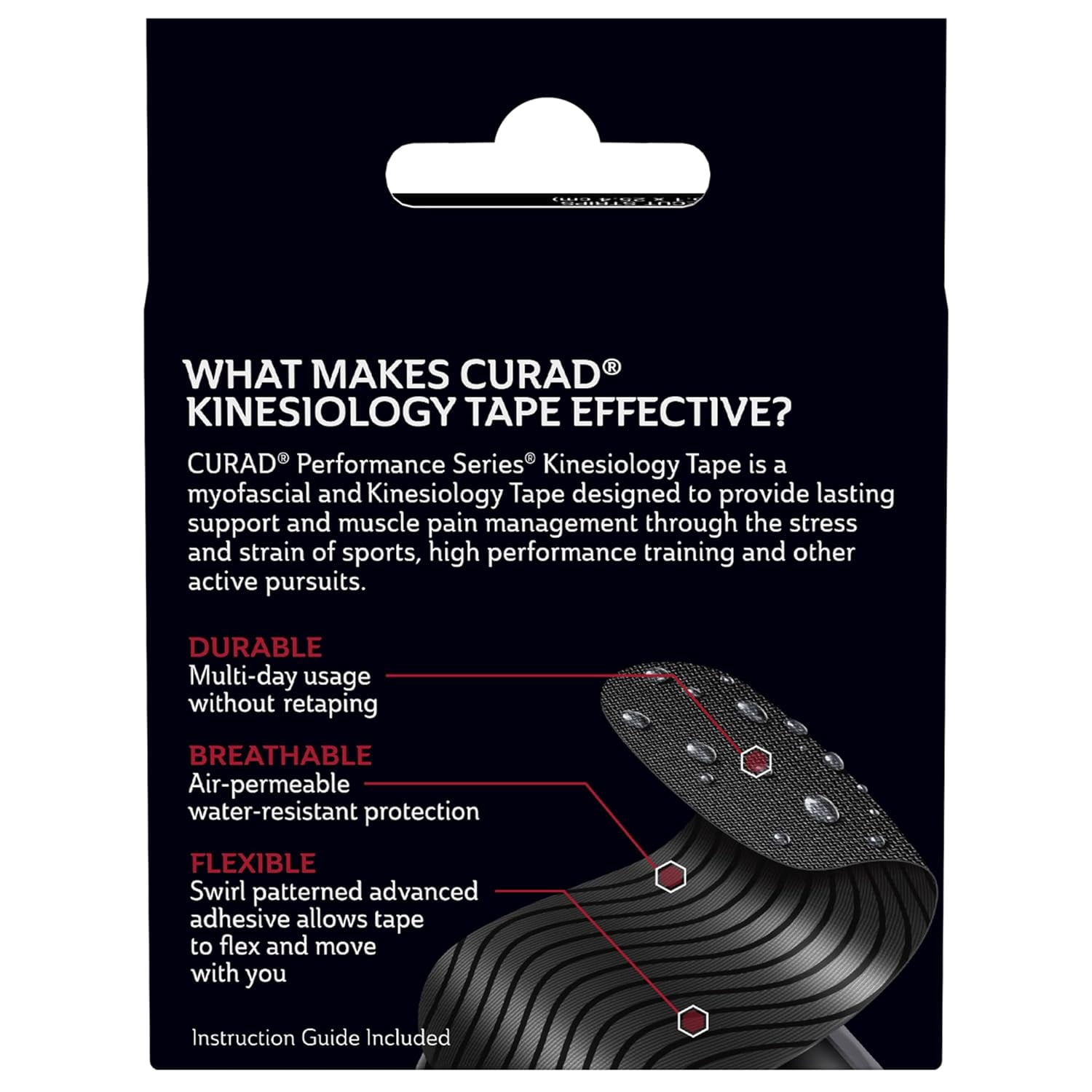 CURAD Kinesiology Tape, Performance Series, Pain Management, Sweat & Water-Resistant, Compression Support, 2 x 10 inches, 20 Strips