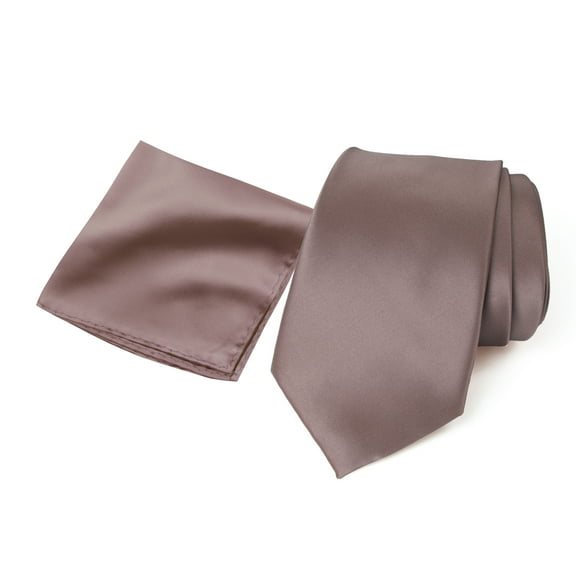 Spring Notion Men's Satin Microfiber Solid Color Tie and Handkerchief Set, Dusk