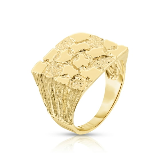 Floreo Men's 10k Yellow Gold 18mm Flat Square Dense Nugget Ring