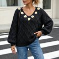 thumbnail image 5 of Edvintorg Womens Sweaters Floral Long Sleeve Casual Knit Sweater V Neck Loose Pullover Top Womens Fashion Black M, 5 of 6