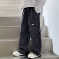 thumbnail image 5 of Boys Cargo Pants Fashion Casual Loose Wide Leg Pants Elastic Waist Sweatpants with Pocket Boys Joggers Size 5-15, 5 of 6