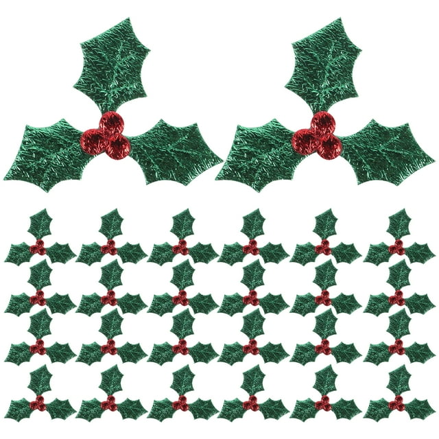 100 piezas creativas de Navidad Artificial Berry Green Leaf Pick Plant Costume Tocado Accesorios de decoración para DIY Colgante Adorno (Verde, 5CM)