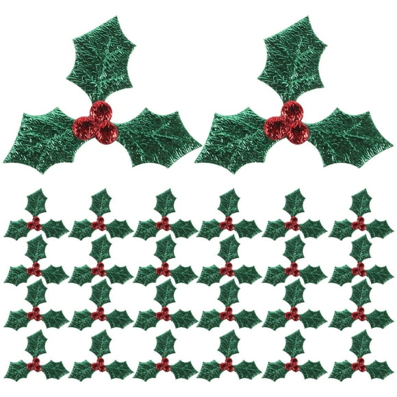 100 Artificial Christmas Berry Leaf Shaped Cloth Fabric Applique Costume Decoration Fabric for DIY Craft Sewing Applique