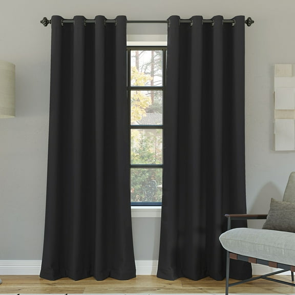 Sun Zero Oslo Extreme 100% Blackout Grommet Curtain Panel, 52"X84", Coal Black, 1-Piece Single Panel