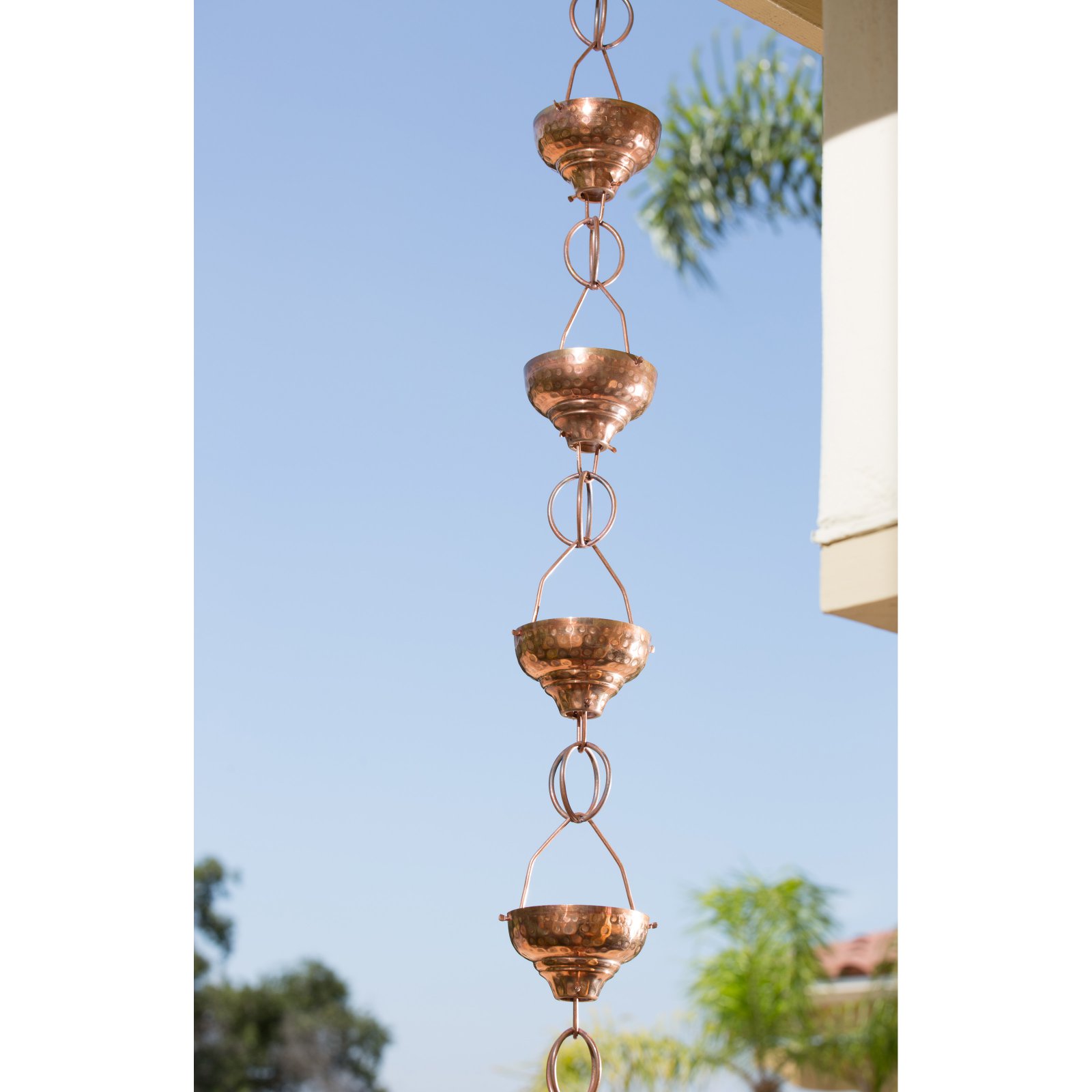 Monarch Rain Chains Pure Copper Eastern Hammered Cup Rain Chain Replacement Downspout for Gutters, 8-1/2 Feet Length - image 2 of 3