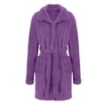 thumbnail image 4 of Womens Double Sided Velvet Robes Soft Comfy Warm Fleece Long Sleeve Sleepwear Casual Solid Thickened Nightgowns Purple L, 4 of 5
