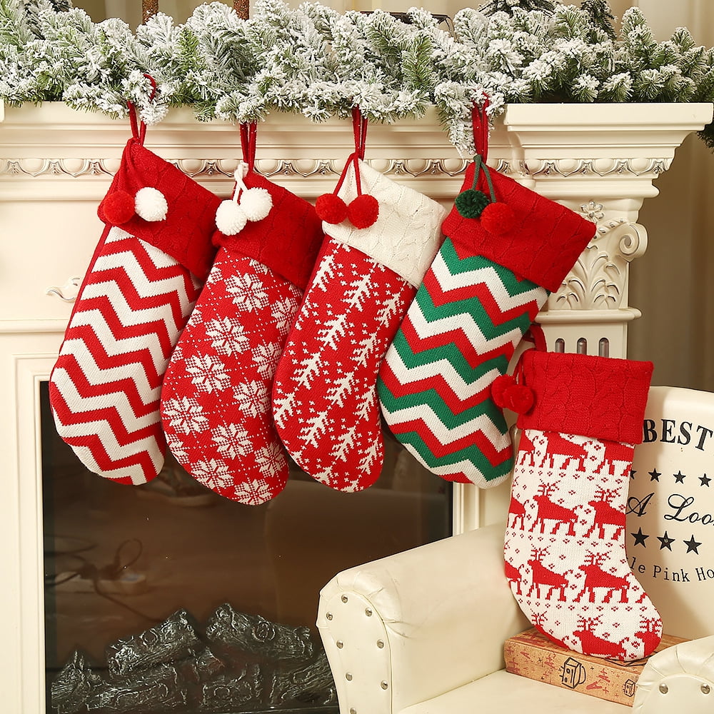 Zhuge 3Pcs Christmas Stockings Personalized Cable Knitted Stocking 15.35 Inches Small Set Classic Art Decor Stuffers Gifts for Family Holiday Party Fireplace Hanging Xmas Decor，C