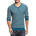thumbnail image 1 of Camiseta henley de punto a rayas I-N-C para Hombre Verde XXL, 1 of 1