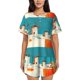 thumbnail image 1 of Balery Colorful Greek Windmills Conjunto de Pijama para Mujer con Estampado, Dos Piezas de Manga Corta y Shorts, Ropa de Dormir Suave con Cuello Redondo y Bolsillos-X-Large, 1 of 6