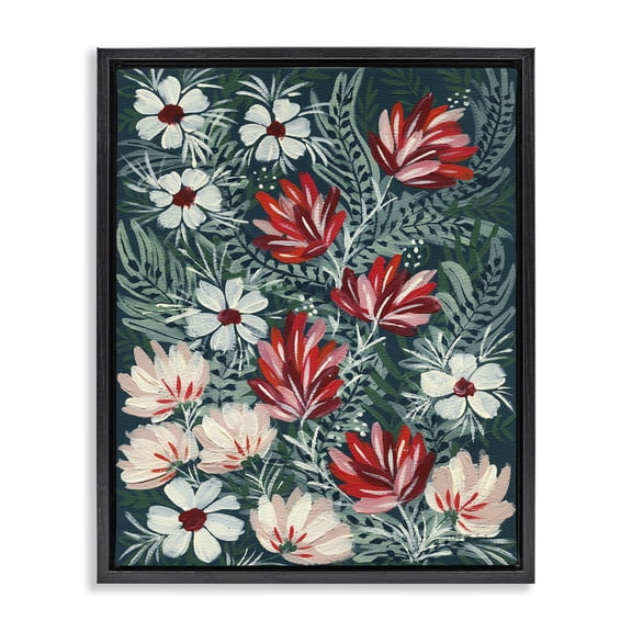 Stupell Industries Folksy Floral Pattern Botanical & Floral Painting Black Floater Framed Art Print Wall Art, 17 x 21