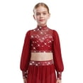 thumbnail image 3 of Lejafay Kids Girls Sparkly Rhinestone Long Sleeve Jazz Dance Crop Tops Figure Skating Shirts Burgundy 6, 3 of 7