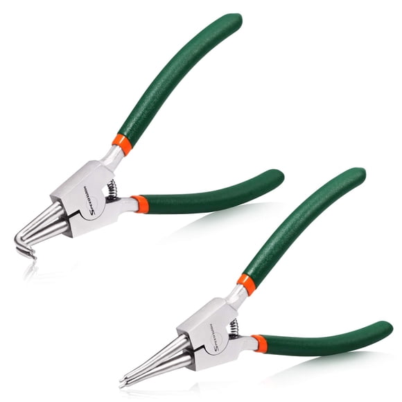 SPEEDWOX 2 Pcs Circlip Pliers Set, Tip Diameter 0.07 Inch, 7-Inch External Snap Ring Pliers, Precision Retaining Ring Pliers, Straight and Curved Jaws for Ring Remover Retaining