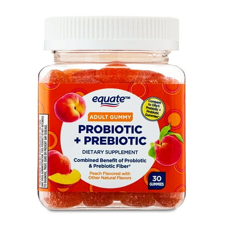 Equate Probiotic   Prebiotic Dietary Supplement for Adults, Peach, 30 Gummies, Compare to Olly Prebiotic   Probiotic Gummies