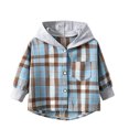 thumbnail image 2 of WQNVRNR Toddler Boys Hooded Shirt Jacket Plaid Print Long Sleeve Casual Button Down Lightweight Casual Outerwear Blue 2T, 2 of 5