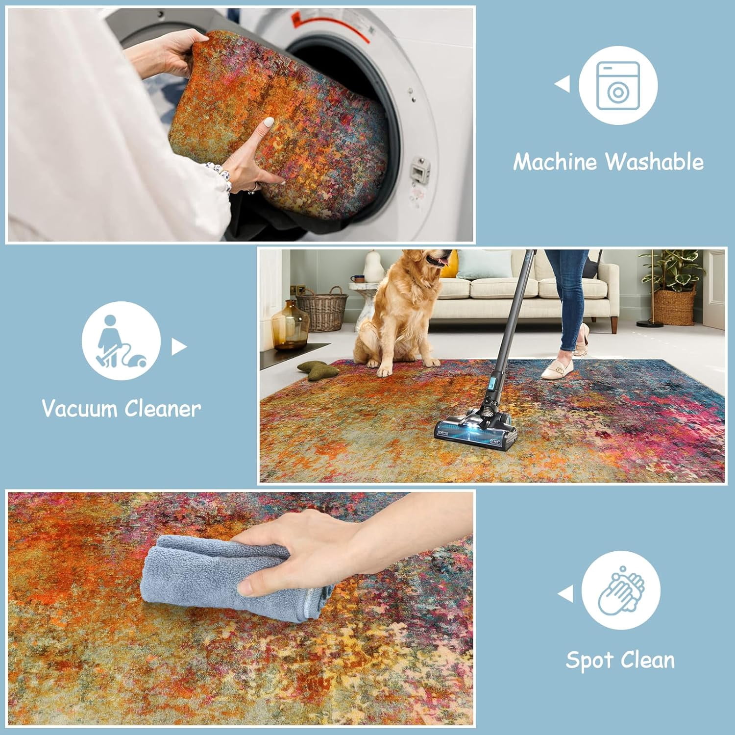 Moynesa 2'x3' Modern Abstract Area Rug,Galaxy Washable Small Front Door Rug for Entryway Mat Contemporary Faux Wool Non-Slip Soft Floor Indoor Carpet for Living Room Kitchen Bathroom RV
