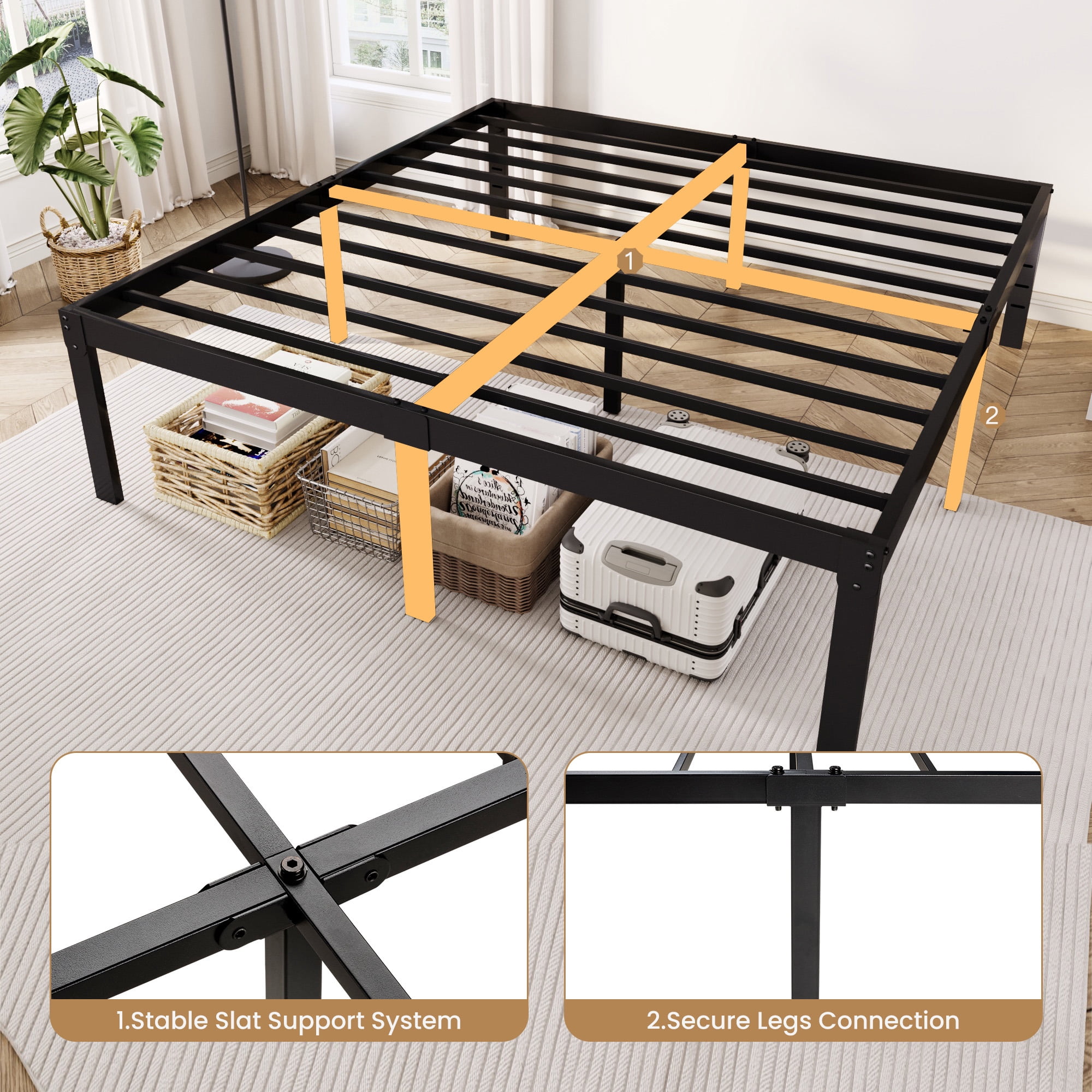 Merrland 18" King Size Metal Platform Bed Frame, Heavy-Duty, Ample Under-Bed Storage, No Box Spring Needed, Black
