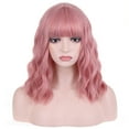 thumbnail image 4 of RightOn Pink Wig Short Curly Wavy Wig Pink Wig with Bangs Pink Wig for Women Synthetic Wigs with Wig Cap, 4 of 8