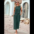 thumbnail image 4 of Conjunto de Dos Piezas de Verano para Mujer: Top Corto Sin Mangas con Cuello Redondo y Pantalones Anchos con Bolsillos. Azul Oscuro S, 4 of 10