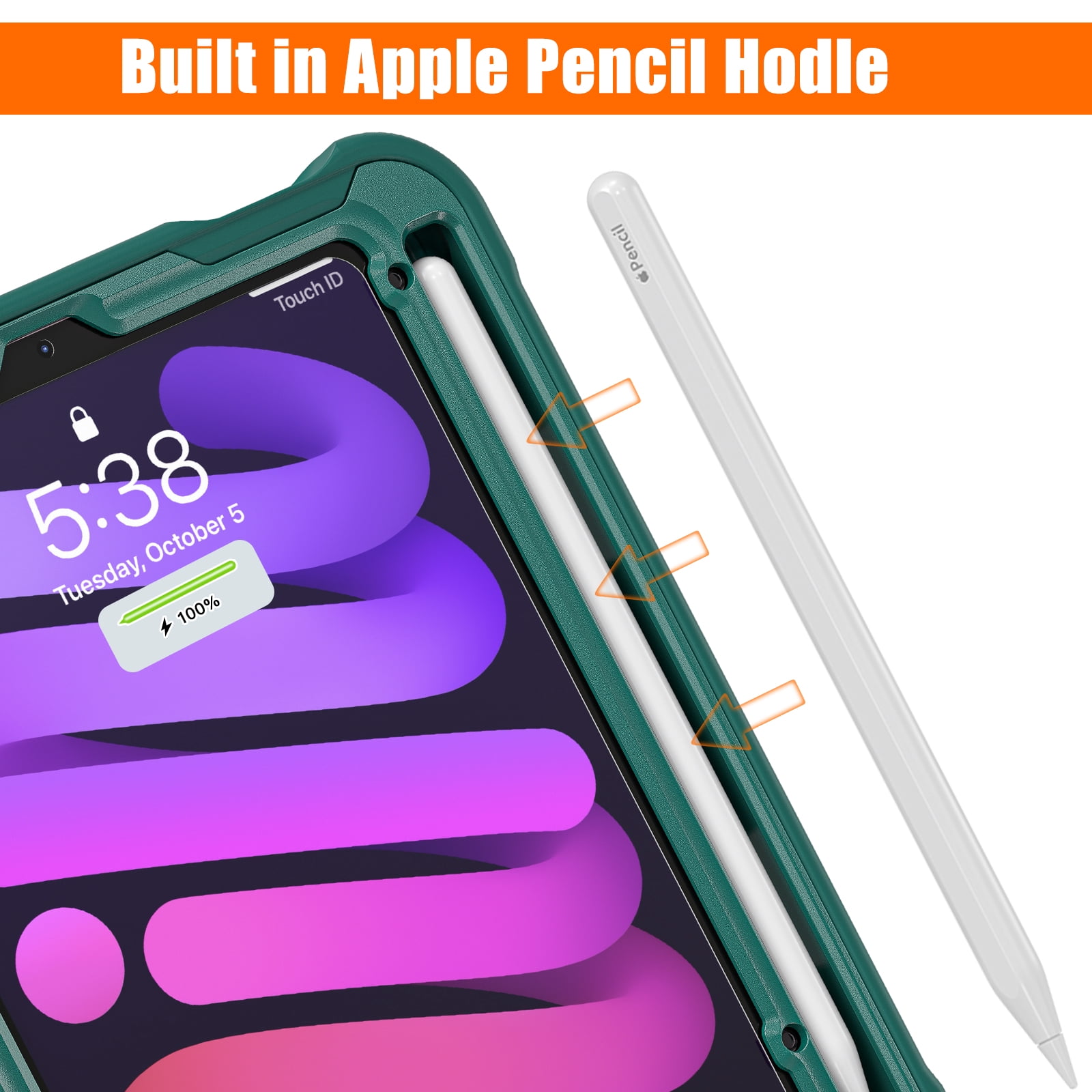 Dteck Case for iPad mini (A17 Pro) 8.3 inch 2024 / iPad mini 6th Generation,Military Grade Shockproof TPU Protective Cover for Kids with Stand -Grip Handle - Shoulder Strap - Pencil Holder,Darkgreen