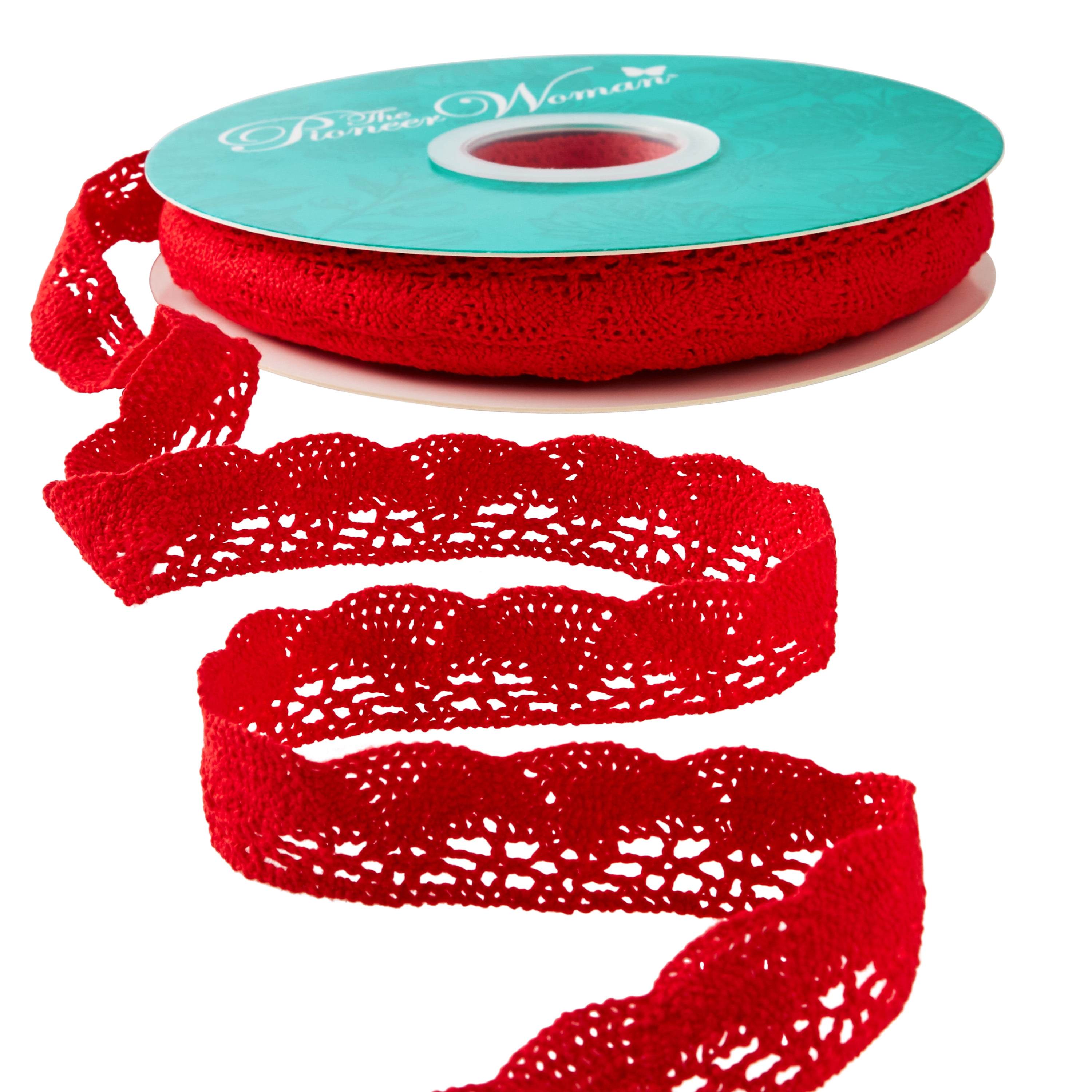 The Pioneer Woman Just Red Crochet Lace Scalloped Edge Trim Ribbon, 7/8" x 20 Yards