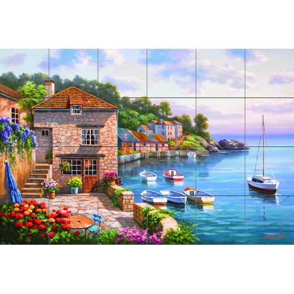 Tile Mural Kitchen Backsplash - SK-Harbor Garden - by Sung Kim