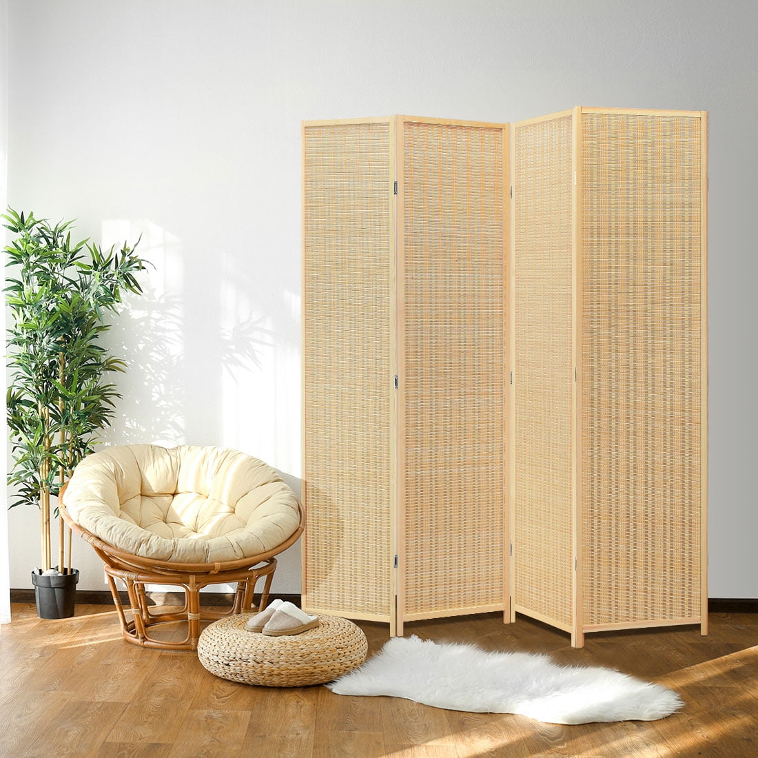 4 Panel Bamboo Room Divider Freestanding Folding Room Screen Privacy Wall J7J4 