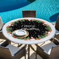 thumbnail image 6 of Black Christmas Round Tablecloth, Fitted Table Cover with Elastic for 45"-54" Round Tables, Xmas Pine Trees Snowflakes Snowman Table Cloth Outdoor Indoor Dinning Party Waterproof Tablecloths, 6 of 7