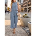 thumbnail image 4 of Cueply Women's Summer 2 Piece Outfits Lounge Sets Sleeveless Crop Top Wide Leg Cropped Pants with Pockets, 4 of 8