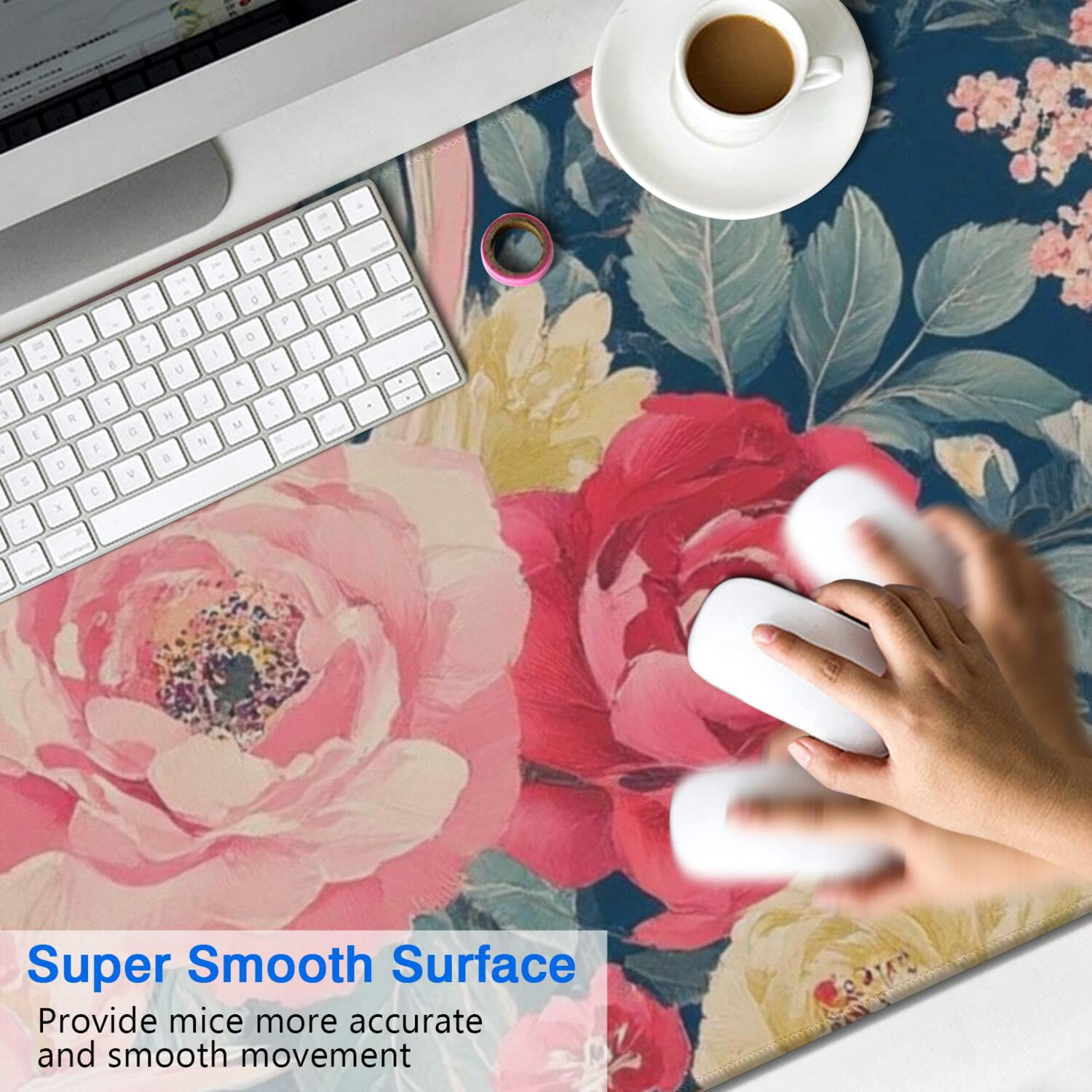 Long Mouse Pads for Desk,Pioneer Flower Floral Print Pattern Desk Mats on Top Of Desks, Desk Mouse Pad Extra Large with 3mm Non-Slip Base and Stitched Edge for Gaming,Office,Work,Home 47.3"x23.6"