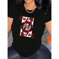 thumbnail image 1 of Women's Chic Poker Heart Q Graphic Tee - Casual Round Neck Short Sleeve, Comfortable Polyester-Spandex Blend, Machine Washable Summer Top in Black, 1 of 6