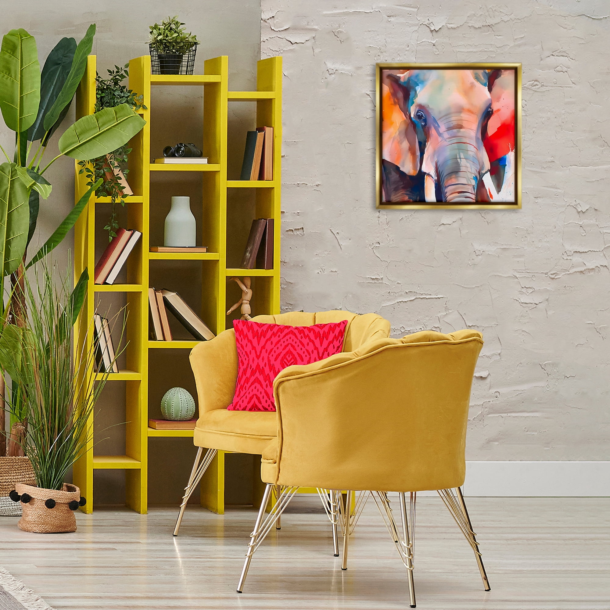 Stupell Industries Close Up Elephant Face Animals & Insects Painting Gold Floater Framed Canvas Art Print Wall Art, 18 x 18