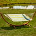 thumbnail image 4 of Sunnydaze 2-Person Polyester Quilted Spreader Bar Hammock with Stand, 400 lb Capacity - Blue/Green, 4 of 11