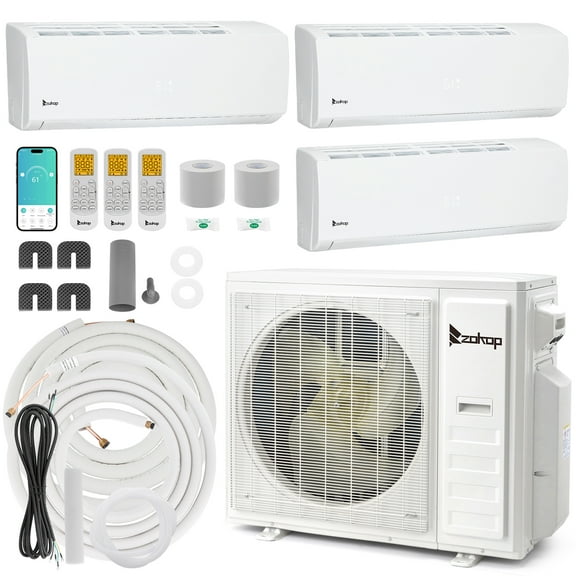 Ktaxon 3 Zone 9000 12000 18000 BTU WIFI Mini Split AC/Heating System,20 SEER2 21 SEER2 Ductless AC,36000 BTU Ductless Split Air Conditioner with Pre-Charged Condenser, Heat Pump & 25Ft Line Set