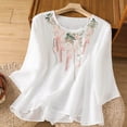 thumbnail image 2 of yunLCZ Women Shirts Women's Loose Cotton Elegant Summer Five Part Sleeve Top Temperament 2025 Literary Retro Round Neck Embroidered Shirt Women's Short Sleeve T Shirt Office Shirts White XXL, 2 of 4