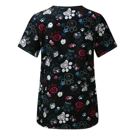 

Women Scrubs Top Nurses Clothing Working Uniform Top Care Workwear Animal Printed Fashion Short Sleeve V-Neck Top