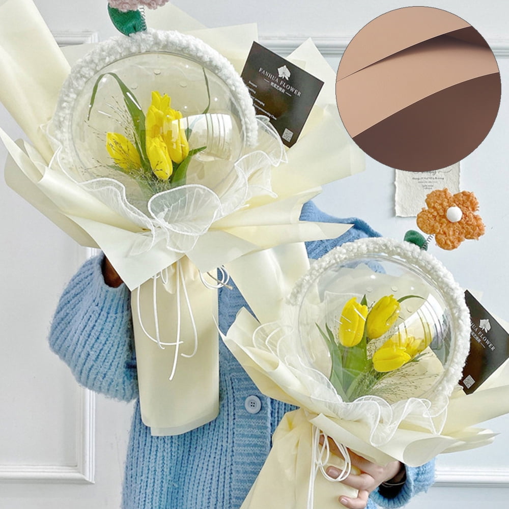 Floral Wrapping Paper Folded Flat Waterproof Flowers Bouquet Packaging Paper Florist Bouquet Wrapping Supplies for Wedding Birthday Flower Shop DIY Craft,Coffee,F30775