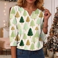 thumbnail image 6 of zaveiop Women T-Shirt for Christmas Casual Fashionable Printed V Neck Button up Three Quarter Sleeve Printed Festive Tees Tops (Z1-Beige, 3XL), 6 of 9