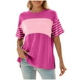 thumbnail image 2 of Women's Striped T-Shirt, Oversized Casual Short Sleeve Knit Top, Relaxed Fit Round-Neck Shirt for Everyday Wear, 2 of 6