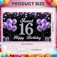 thumbnail image 2 of Purple Theme Sweet 16 Banner Glittery Design Backdrop Balloon Decor Golden Number 16th Birthday Display for Sweet 16 Party Teen Birthday Girls' Celebration, 2 of 9