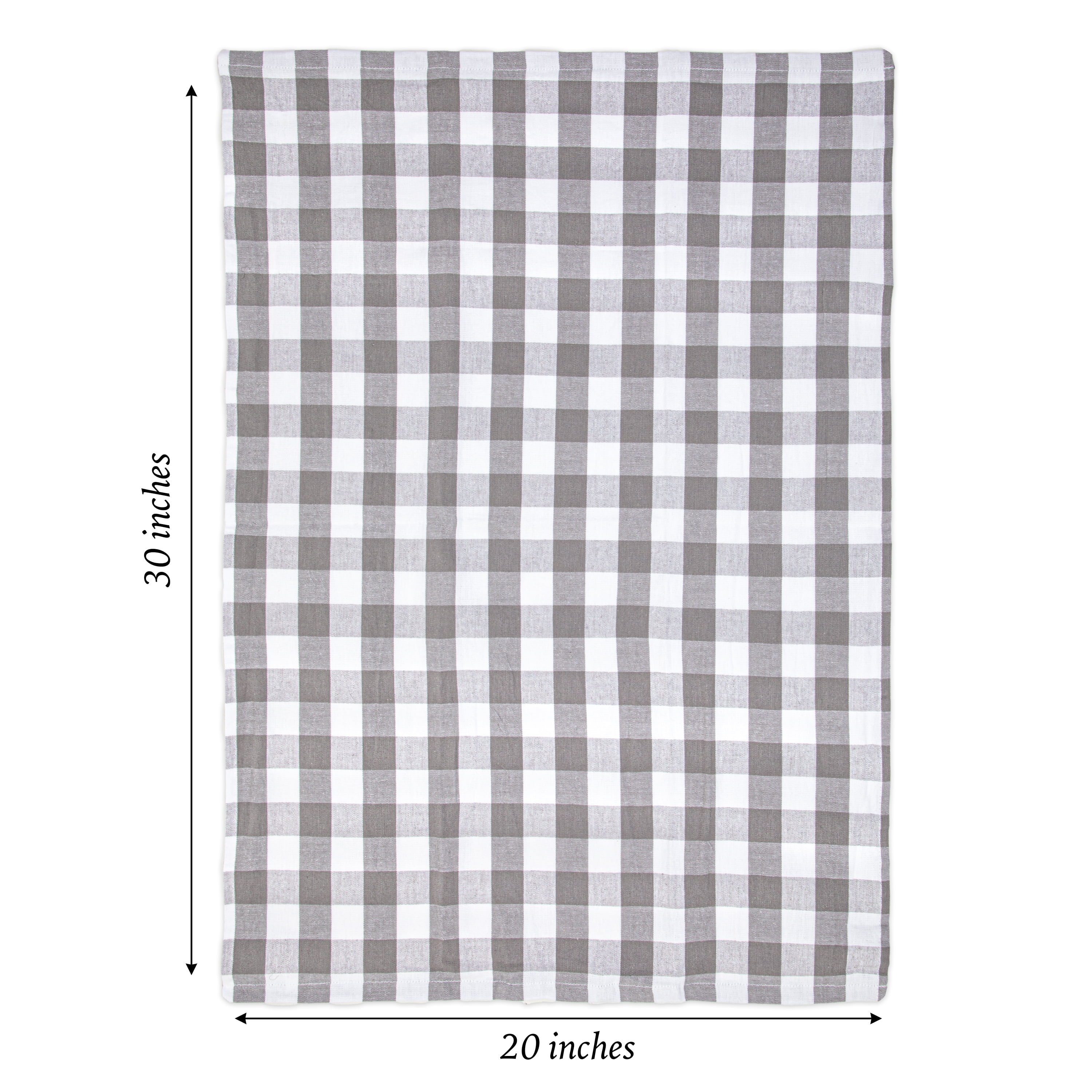 All Cotton and Linen Kitchen Towels, Cotton Dish Towels - Farmhouse Hand Towels, Buffalo Plaid Dish Towels Set of 6 16 inchx27 inch (Gray/White), Size
