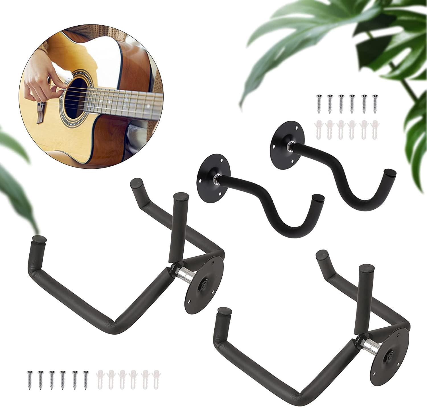 Fichiouy 2Pcs Wall Mount Guitar Hanger Rack with Screws, Black