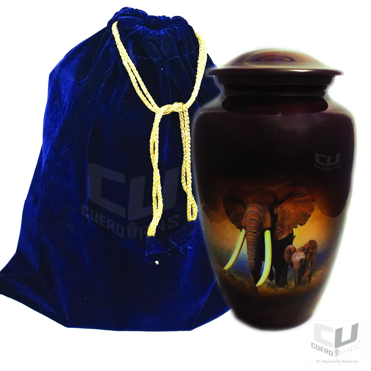 CUERO URNS Lovely Brown Two Elephant Cremation Urn for Human Ashes