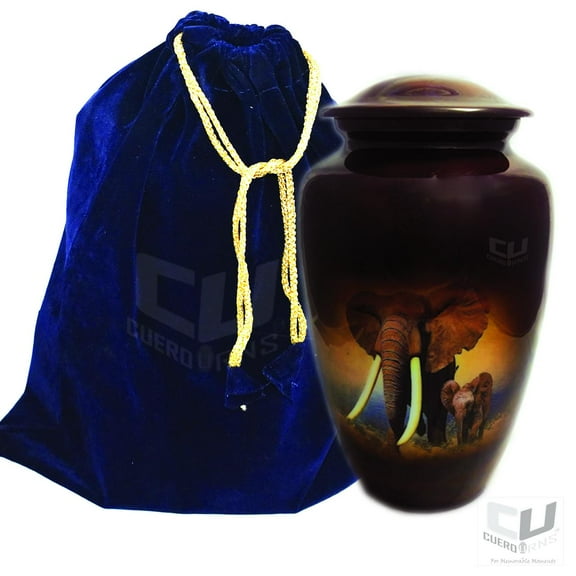 CUERO URNS Lovely Brown Two Elephant Cremation Urn for Human Ashes - Adult Male and Female Urn