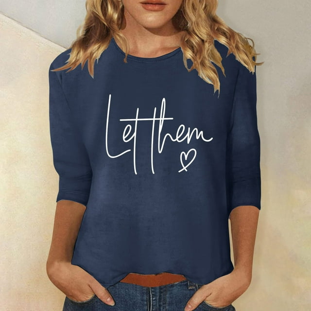 MKLEKYY Playeras Deportivas Mujer Camiseta Estampada Para Mujer, Manga 3/4, Estilo Túnica, Cuello Redondo, Blusa, Camiseta 361 Talla L