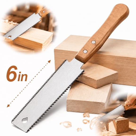 Genreen Japanese Hand Saw, 6 Inch Pull Saw with Double Edges of 11/17 TPI, SK5 Flexible Blade Handle Wood Saws for Woodworking Tools